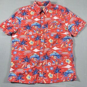 St. John's Bay Men's Red Tropical Print Short-sleeve Shirt Size -M
